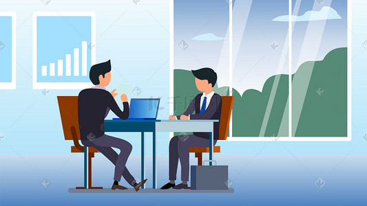 业务咨询插画图片_办公室里正在商谈业务的商务人员