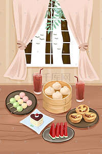 可乐味power插画图片_吃货美食小笼包小丸子可乐蛋糕
