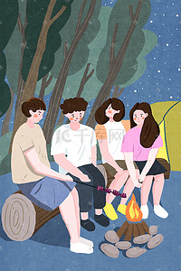 露营背景插画图片_友谊插画和朋友露营海报背景