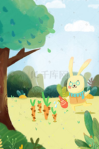 青豆萝卜插画图片_二十四节气春天兔子萝卜四月你好芒种