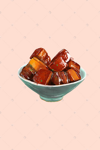 中式美食红烧肉写实手绘