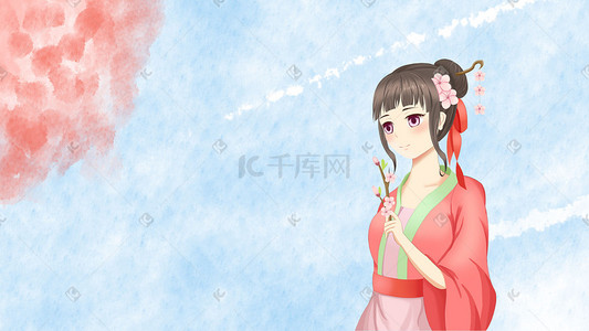 古风桃花插画图片_古风桃花文艺花季少女