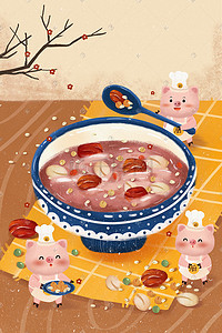 勺子里的红豆插画图片_来一份热气腾腾的腊八粥