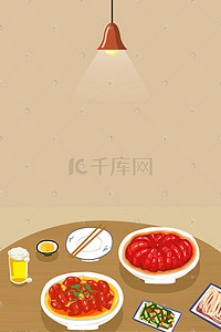 准备饭菜插画图片_麻辣小龙虾准备开吃
