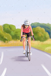 越野摩托插画图片_女性运动员骑行运动
