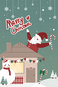 卡通圣诞雪人插画图片_圣诞节扁平小木屋可爱插画圣诞