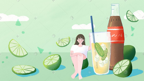 夏季插画柠檬汽水可乐