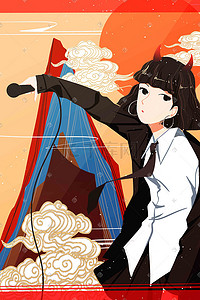 街头潮流文化涂鸦风格日系少女可爱手绘插画