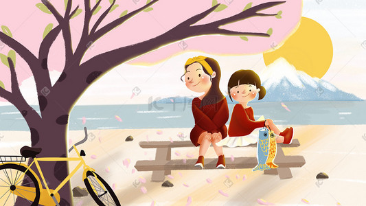 日本太阳樱花插画图片_你好三月二十四节气立春春季春天旅行出游