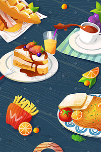 餐具插画图片_美食早餐扁平化插画