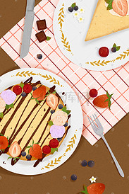 吃货美食蛋糕甜品水果扁平卡通小清新