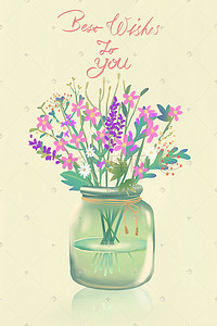 一枝梅花瓶插画图片_小清新手绘噪点风格花卉花瓶插画