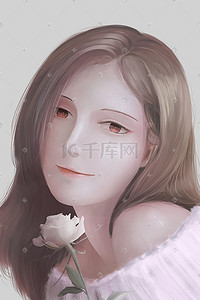 玫瑰花背景插画图片_女孩与白玫瑰背景