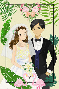 订婚迎宾kt板插画图片_爱情的新郎新娘婚庆结婚典礼