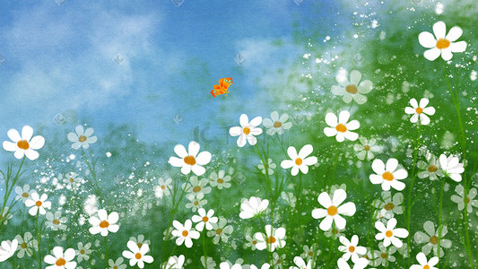 白花花的雪插画图片_手绘插画小野花花卉植物花丛