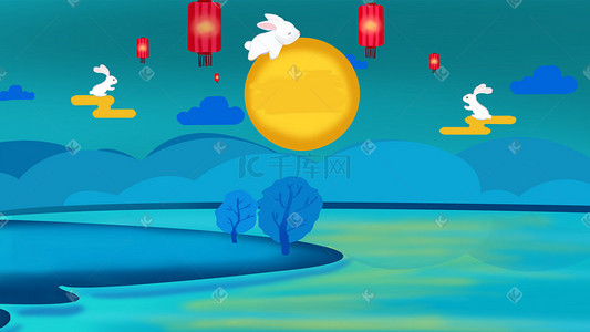 可爱玉兔插画图片_中秋节之玉兔与月亮中秋