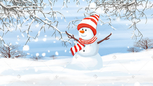 围巾插画图片_二十四节气立冬戴帽子和围巾的雪人