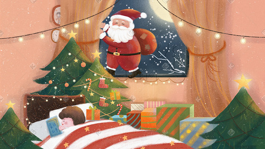 小窗帘插画图片_圣诞节快乐小清新插画圣诞