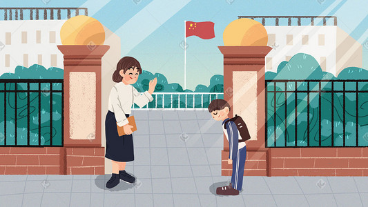 手绘卡通教育学习学校篮球场场景插画儿童节学生开学校园生活幼儿园