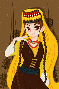 手绘人物舞蹈插画图片_少数民族人物塔吉克族手绘插画