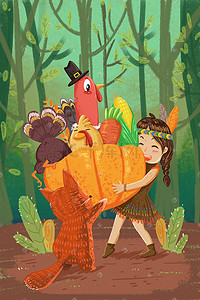 感恩节插画图片_卡通感恩节绘本之丛林大丰收