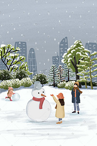 手绘雪地女孩插画图片_卡通手绘清新大雪节气