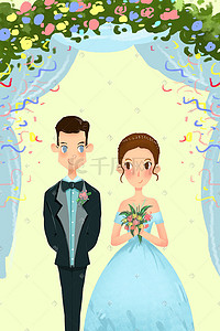 现场显示插画图片_婚礼现场，新郎新娘