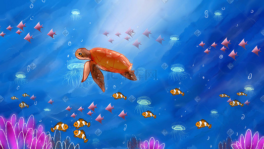珊瑚世界插画图片_海洋里的欢乐世界