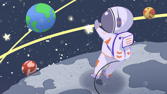 月球行星插画图片_治愈系场景宇航员太空星空