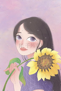 粉色卡通文艺插画图片_唯美清新文艺少女