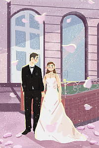 结婚卡通插画图片_情人节情侣约会结婚婚纱照卡通扁平插画