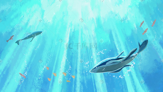 画册简洁大气插画图片_清新大气海洋鲸鱼插画