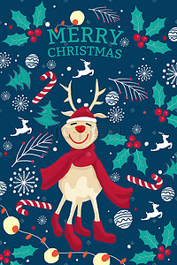可愛卡片插画图片_圣诞节麋鹿涂鸦风格节日插画圣诞