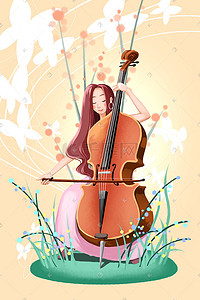大提琴乐器演奏手绘插画