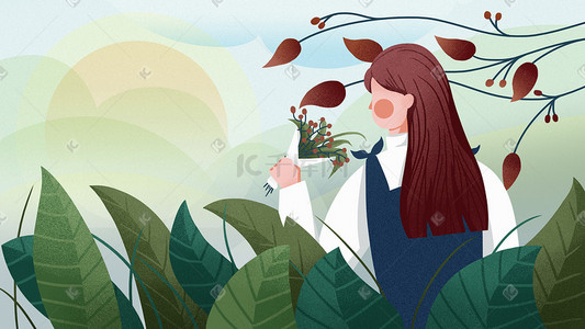 清明节日植物女孩插画