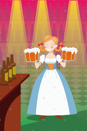 酒吧里端啤酒的女服务员