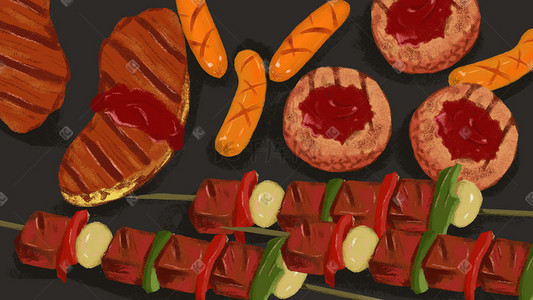 铁板黑椒牛肉插画图片_美食插画美味烧烤