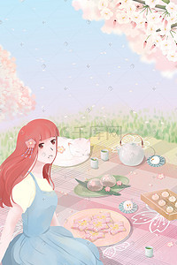 樱花节樱花小食物女孩子