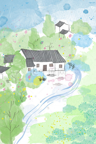 手绘玫瑰淡彩图片素材_古风淡彩清新春雨插画