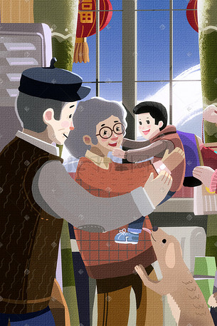 卡通爷爷奶奶插画-卡通爷爷奶奶配图-千库网