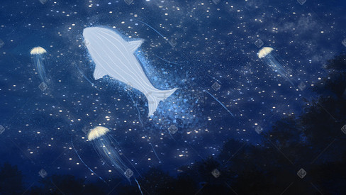 天空星空夜晚梦幻鲸鱼水母
