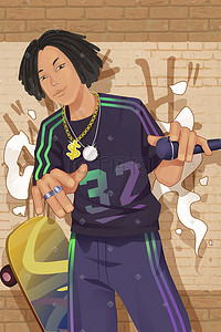 酷帅街舞男孩插画图片_嘻哈街头艺术街头青春张扬街舞