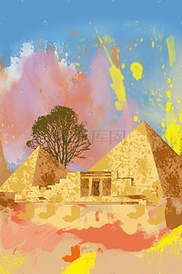 埃及女神插画图片_埃及金字塔建筑插画