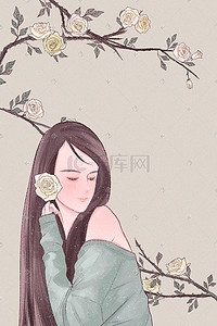 花卉手绘海报插画图片_文艺少女唯美清新花卉插画