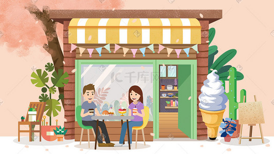 警示雪糕筒插画图片_城市美食甜品雪糕插画