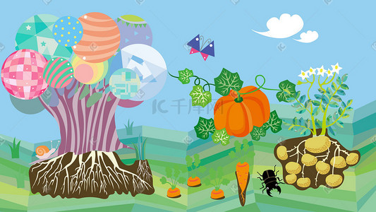 瓜果蔬菜低纹插画图片_可爱的植物和蔬菜