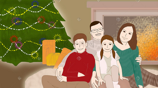 温馨家庭圣诞插画