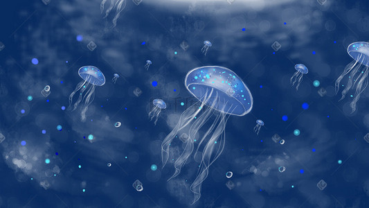 海底小气泡插画图片_治愈系海洋水母插画