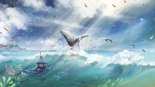 蓝鲸在蓝色海洋激起巨浪