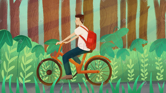 环保手绘插画情侣骑单车公共交通手绘插画绿色出行手绘插画世界骑行日